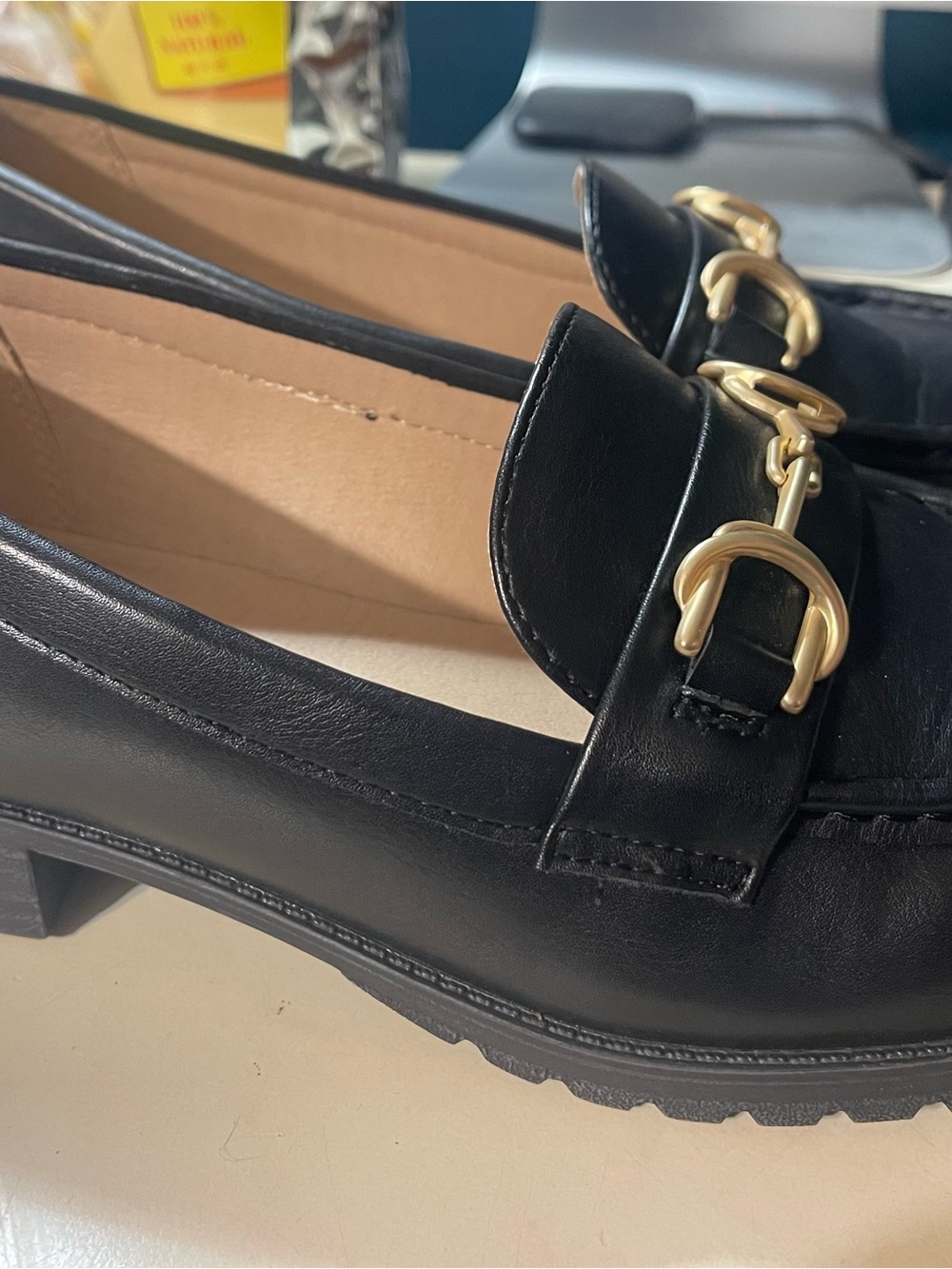 Kim Rogers Black Loafers with Gold Buckle Detail